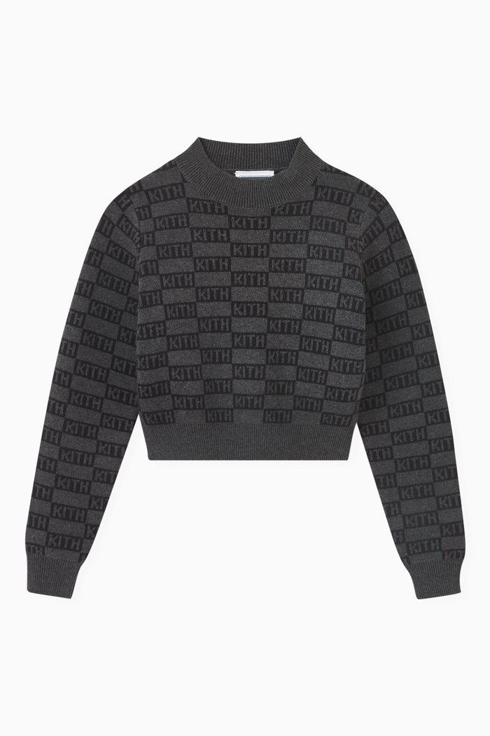 

Cropped Monogram Mock Neck Sweater in Cotton-blend, Black