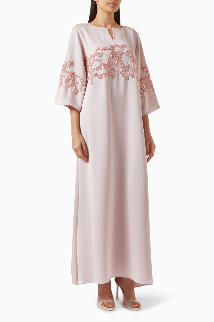 

Embellished Kaftan in Silk and Linen, Pink