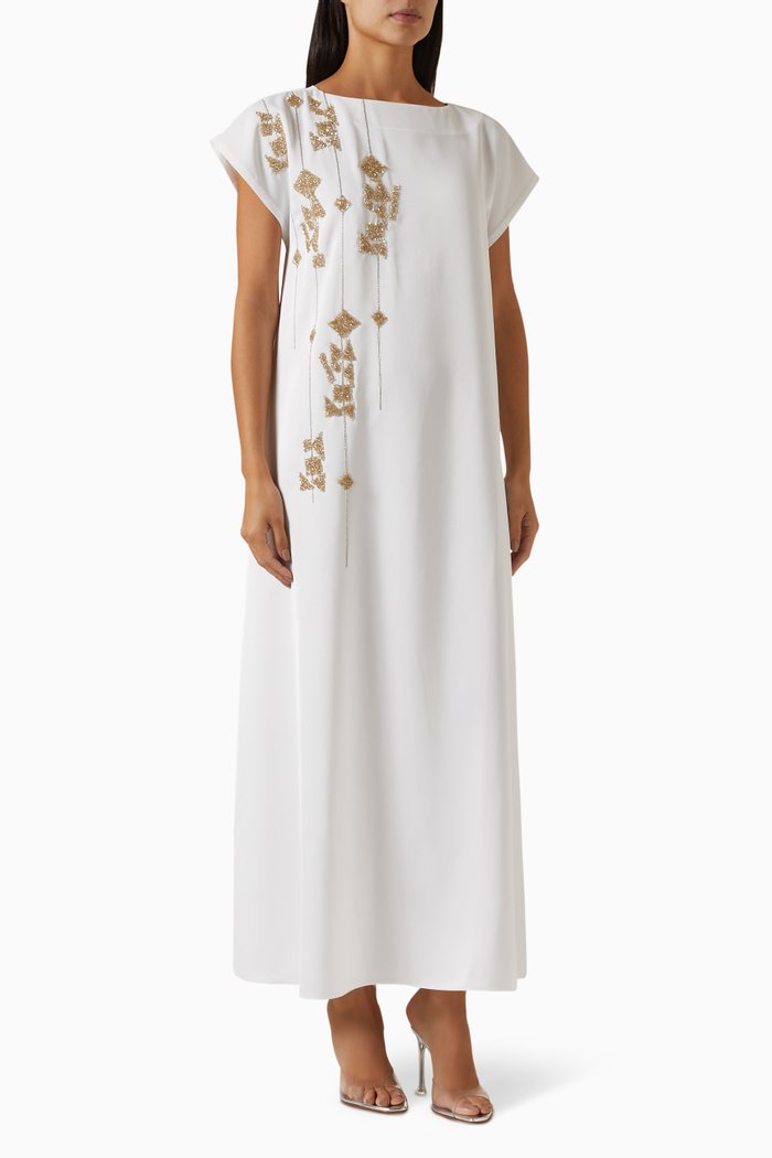 

Linear Jewels Kaftan in Crepe, Neutral