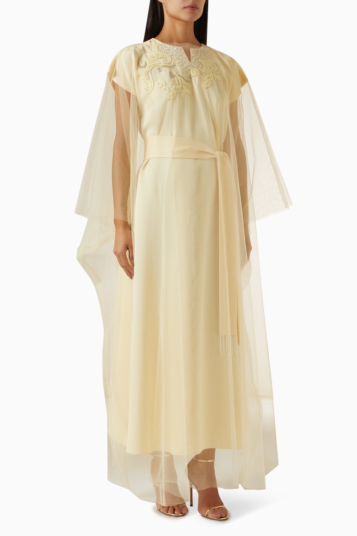 

Abstract Embroidered Kaftan in Silk, Yellow