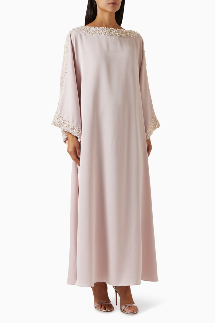 

Drops of Snow Embroidered Kaftan in Silk, Pink