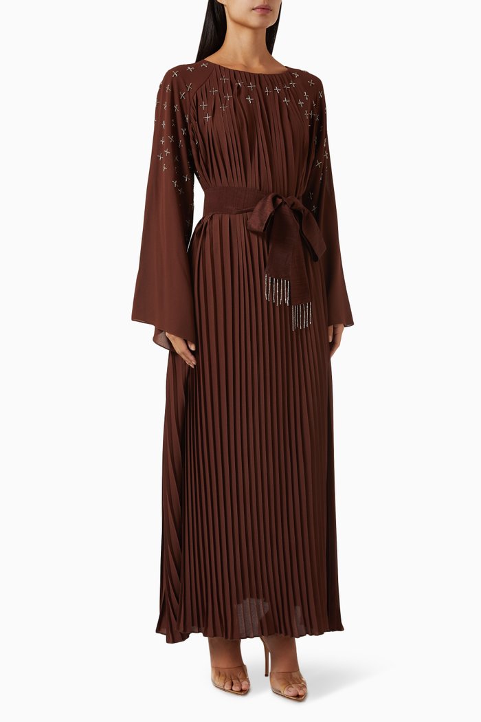 

Embellished Pleated Maxi Dress in Chiffon, Neutral