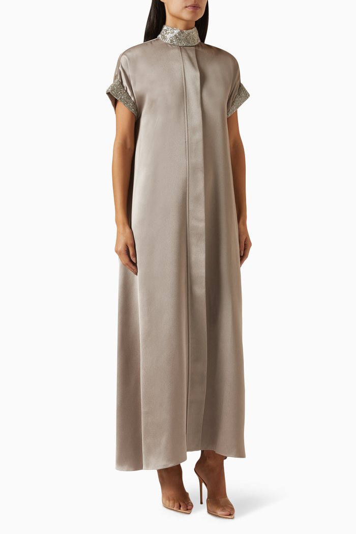 

Cannes Embellished Gown in Silk, Brown