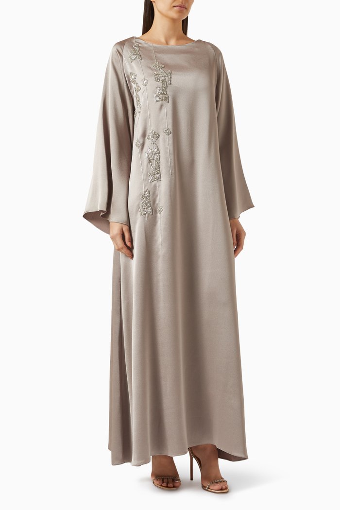 

Linear Jewels Kaftan in Silk, Brown