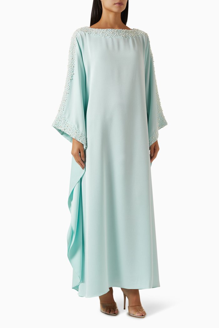 

Drops of Snow Embroidered Kaftan in Silk, Blue