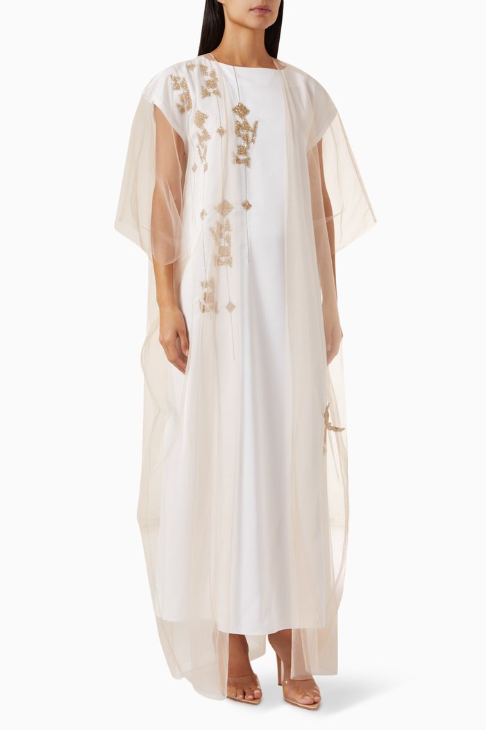 

Sheer Embroidered Kaftan in Tulle, Neutral