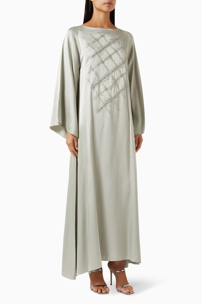 

Double Hatched Embellished Kaftan in Chiffon, Green