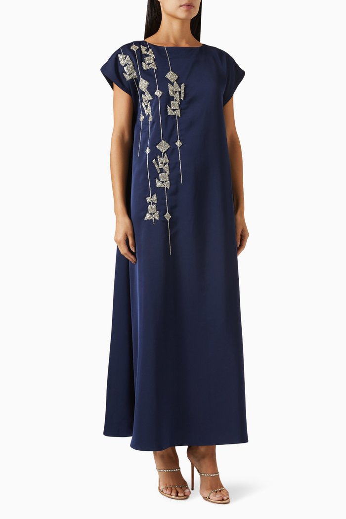

Linear Jewels Kaftan in Silk, Blue