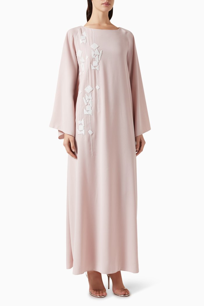

Embellished Bell-sleeve Kaftan in Crepe, Pink