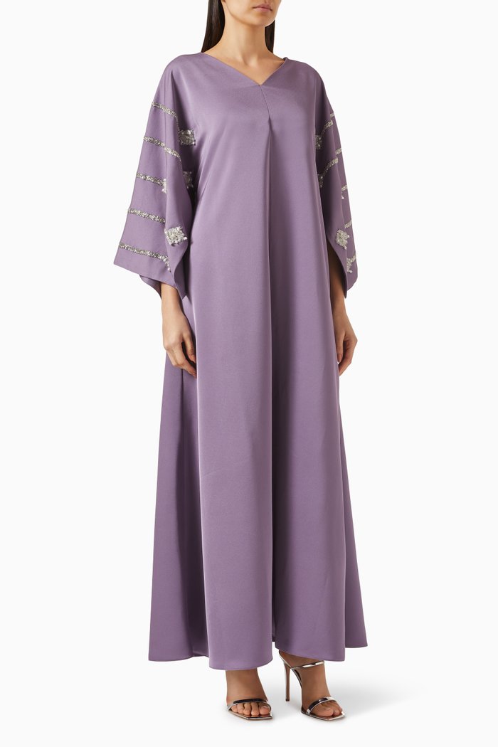 

Embellished Kaftan in Crepe, Purple