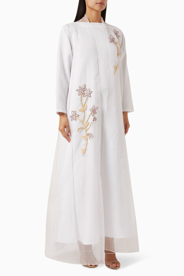 

Embroidered Kaftan & Cape Set in Organza, White
