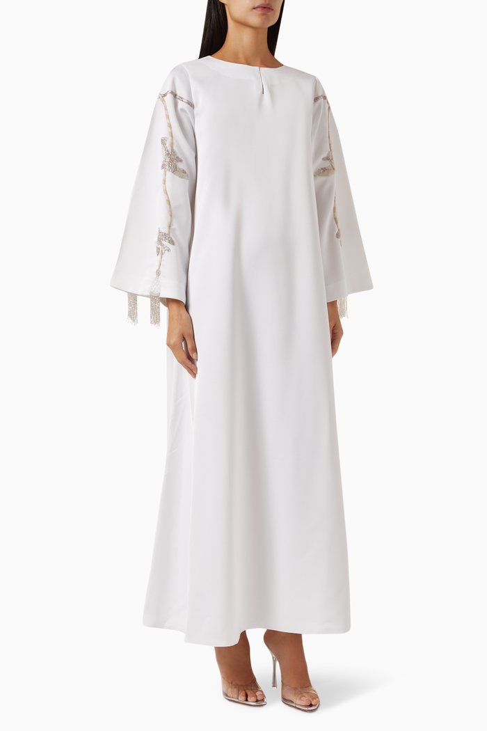 

Abstract Birds & Ropes Kaftan in Crepe, Neutral