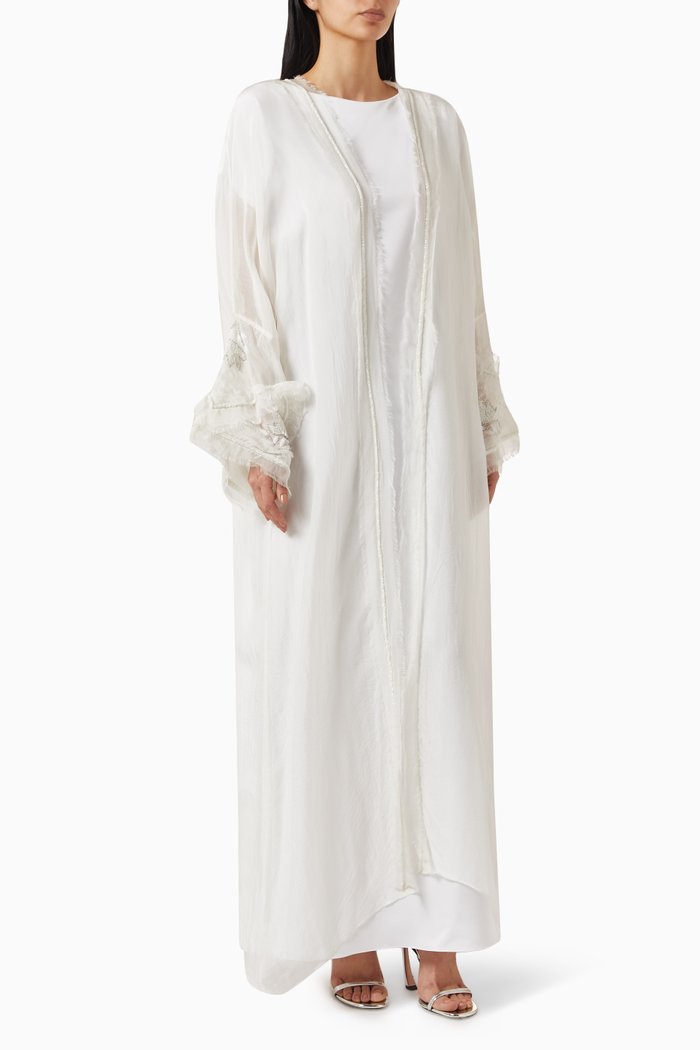 

Bead-embellished Abaya Set in Organza & Crepe, Neutral