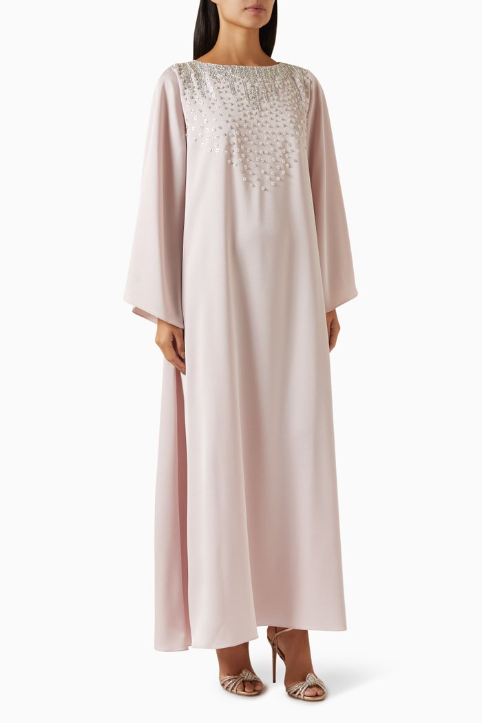 

Crystal and Sequin-embellished Kaftan in Crepe, Pink