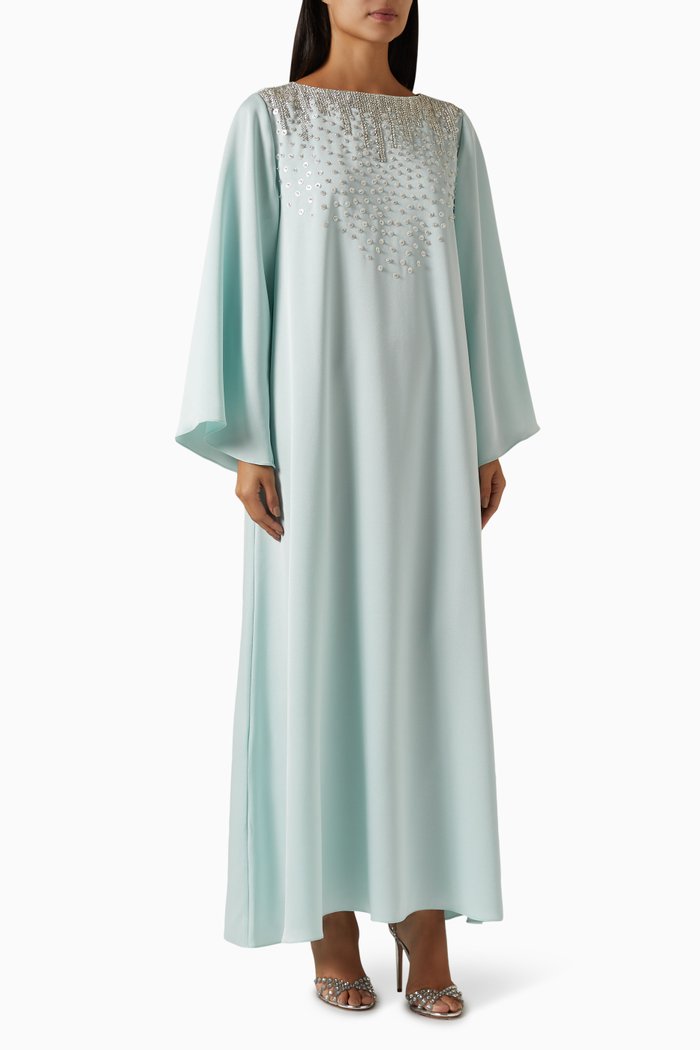 

Crystal and Sequin-embellished Kaftan in Crepe, Blue