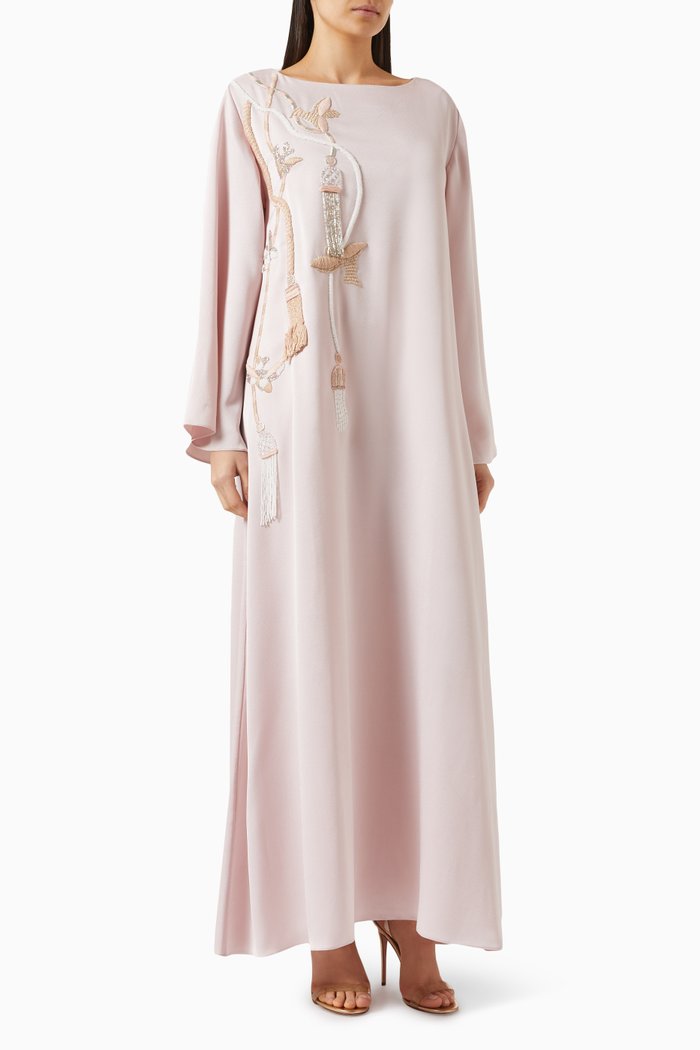 

Abstract Embroidered Kaftan in Crepe, Pink