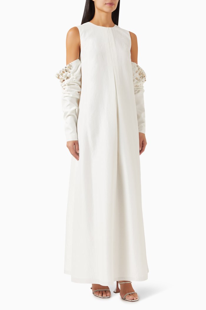 

Journee Embroidered Dress in Taffeta, Neutral