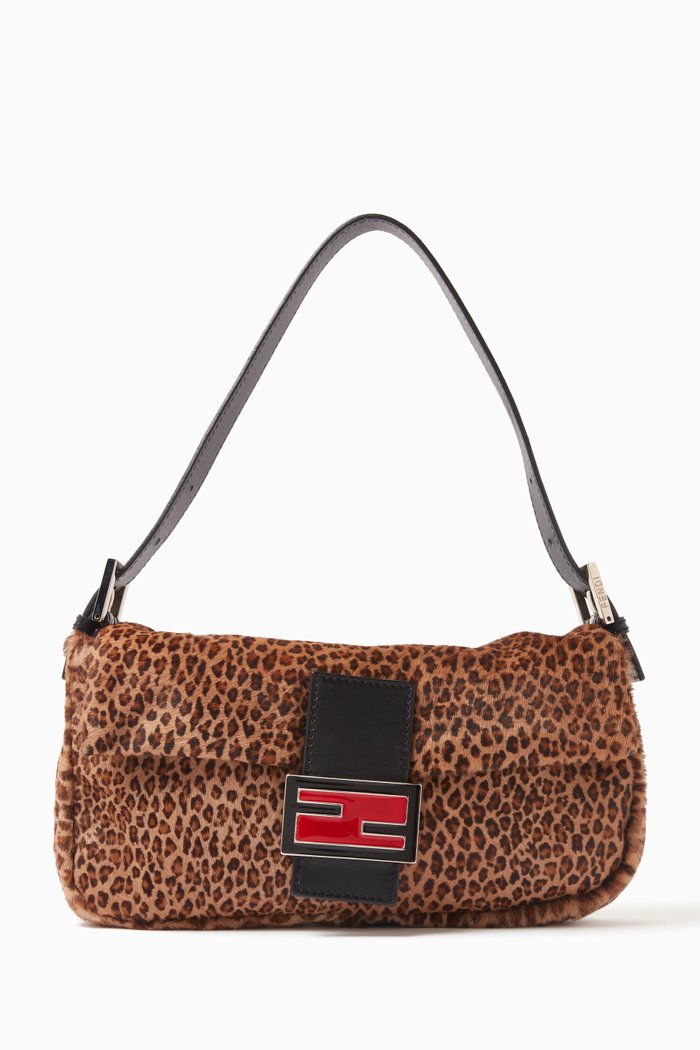 

Leopard-print Baguette Shoulder Bag in Pony Hair, Brown