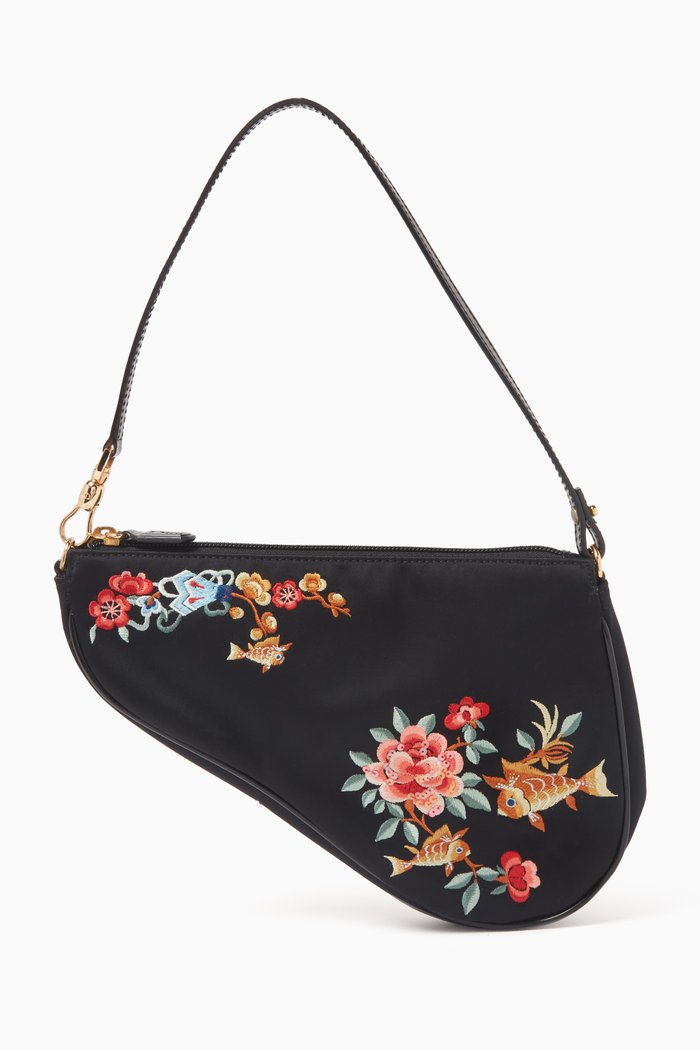 

Mini Saddle Embroidered Shoulder Bag in Satin, Multicolour