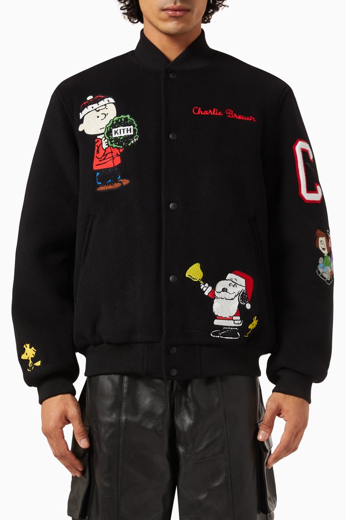 

Kith x Peanuts Varsity Jacket in Recycled Wool-blend, Black