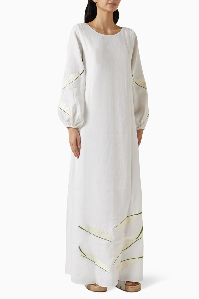 

Saman Embroidered Maxi Dress in Linen, White