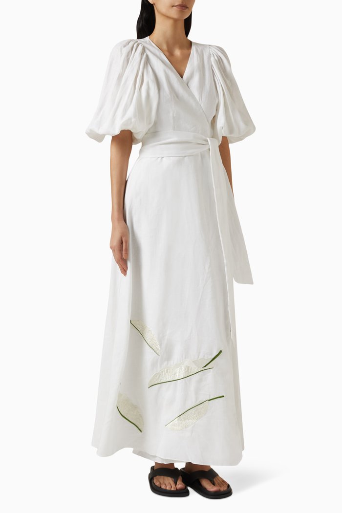 

Ermita Embroidered Midi Dress in Linen, White