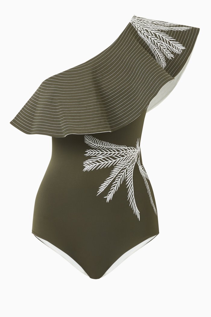 

Tucan Embroidered One-piece Swimsuit, Green