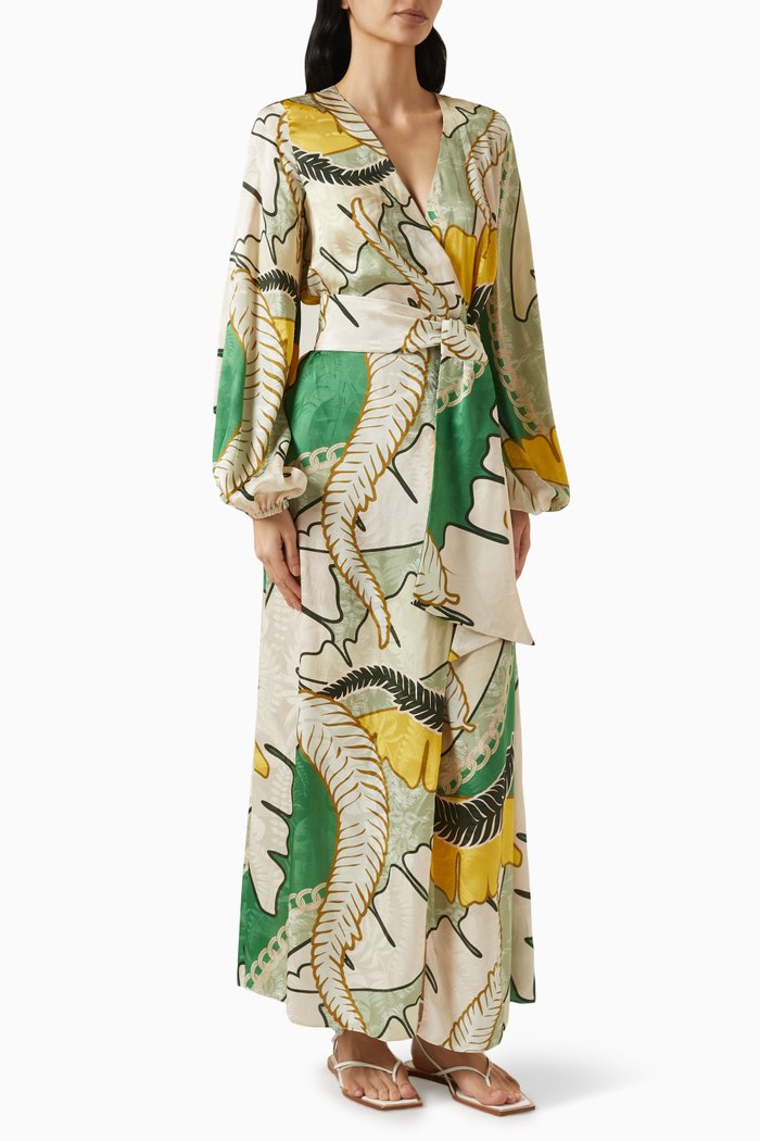 Tertulia Wrap Maxi Dress in Silk Jacquard, Green