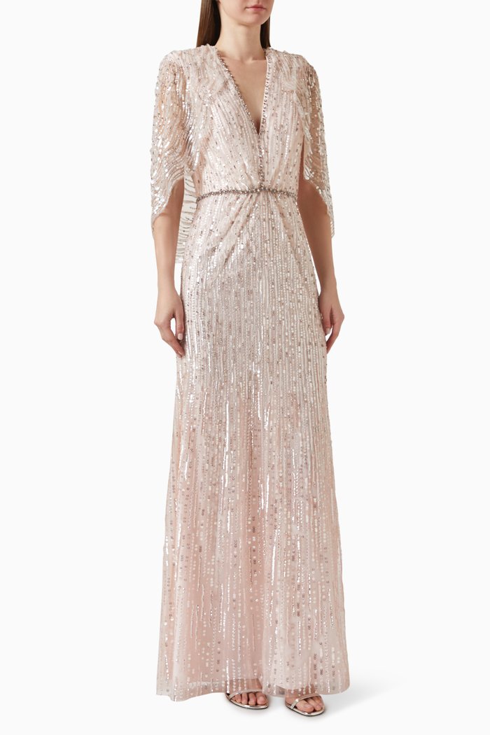 

Sequin-embellished Gown in Polyester, Pink
