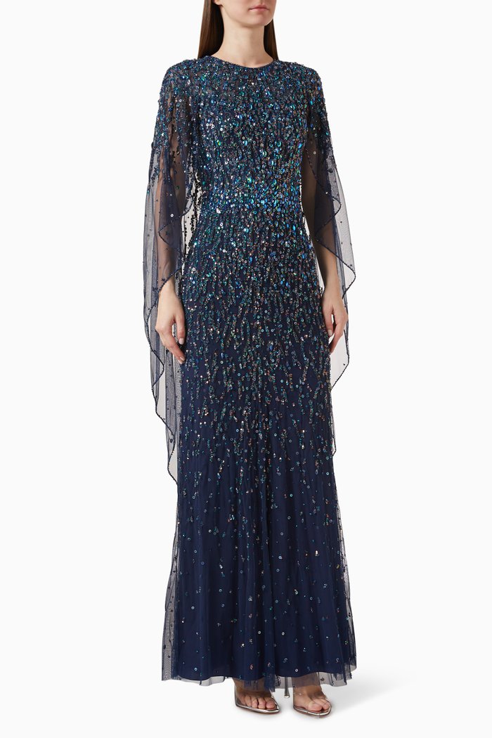 

Delphine Embellished Gown in Polyester, Blue