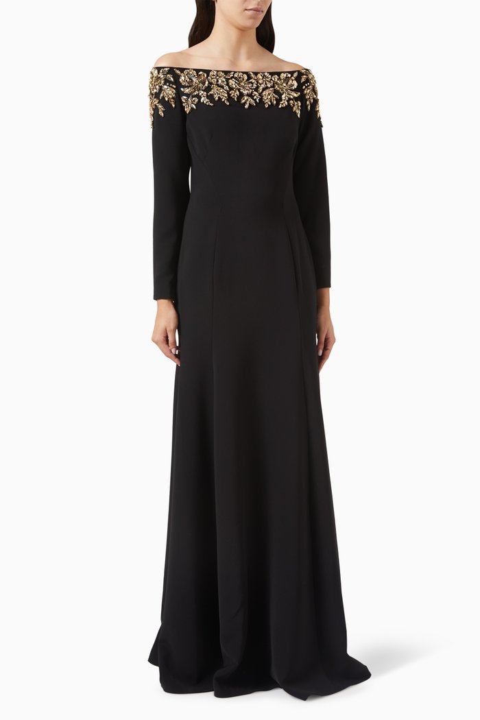 

Rosabel Off-shoulder Embellished Gown, Black