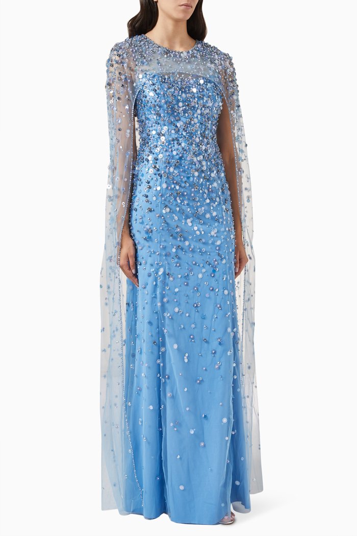

Songbird Embellished Cape Dress, Blue