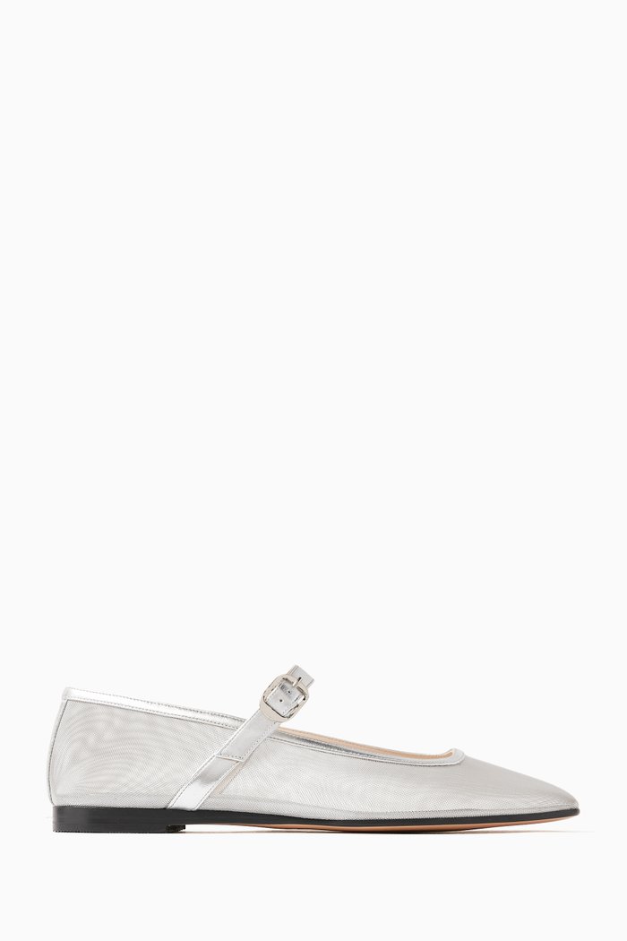 

Mary Jane Ballerina Flats in Mesh, Silver