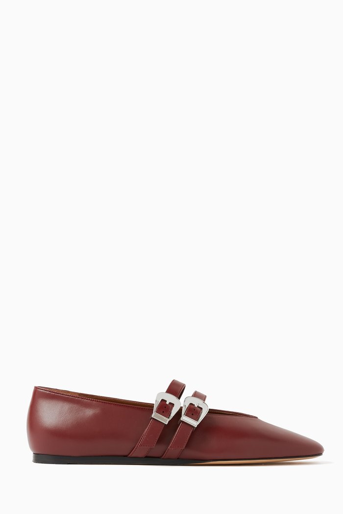 Claudia Ballerina Flats in Leather, Red