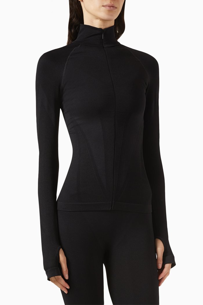 

x Naomi Zip Up Top in Technical Stretch Jersey, Black