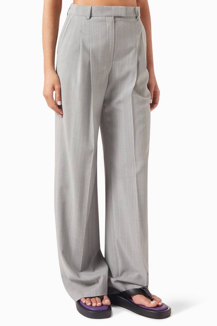 x Naomi Pinstripe Pants in Virgin-wool, Grey