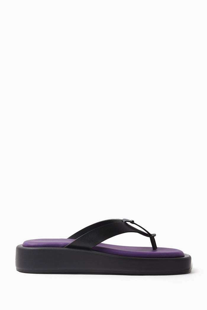 

x Naomi Platform Thong Sandals in Leather, Black