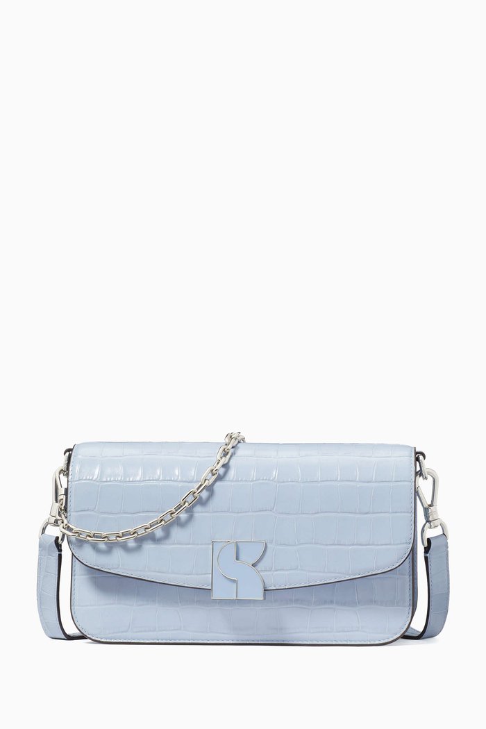 

Medium Dakota Shoulder Bag in Croc-embossed Leather, Blue