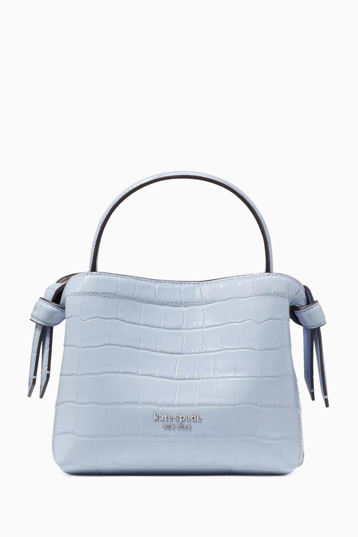 

Mini Knott Crossbody Tote Bag in Croc-embossed Leather, Blue