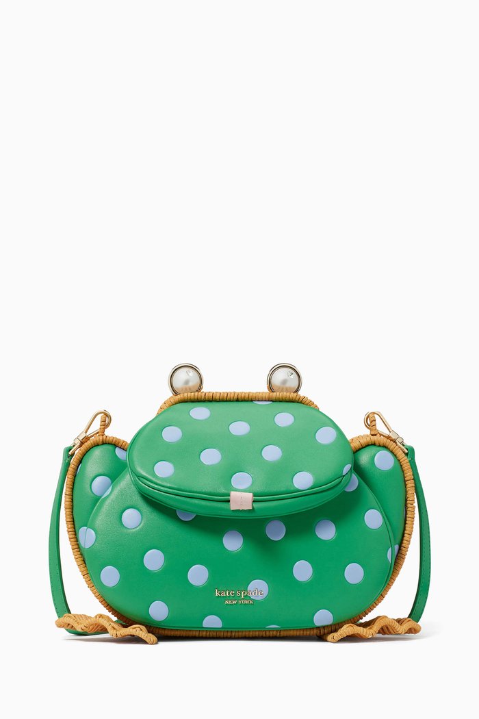 

Polka-dot 3D Frog Crossbody Bag in Leather & Wicker, Green