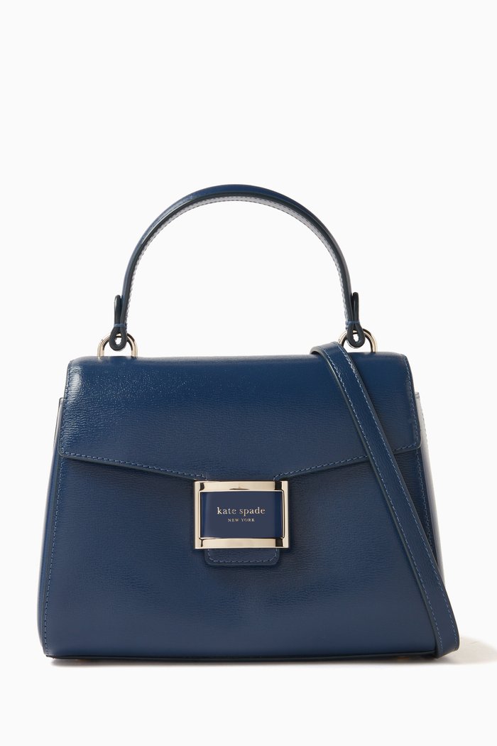 

Small Katy Top-handle Bag in Shiny Leather, Blue