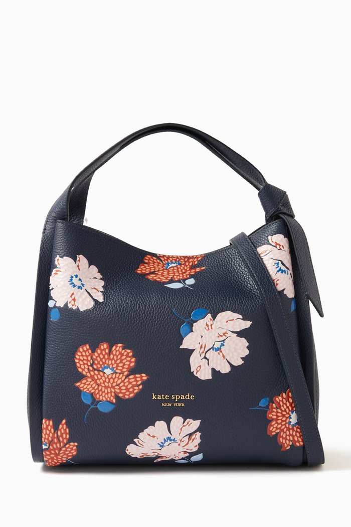 

Medium Knott Floral Tote Bag in Pebbled Leather, Multicolour