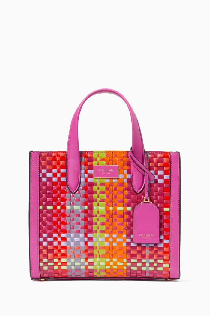 

Small Manhattan Madras Tote Bag in Straw, Pink