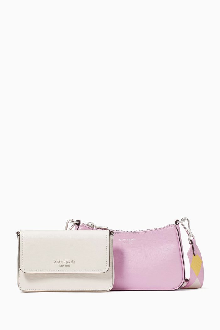 

Double Up Crossbody Bag in Saffiano Leather, White