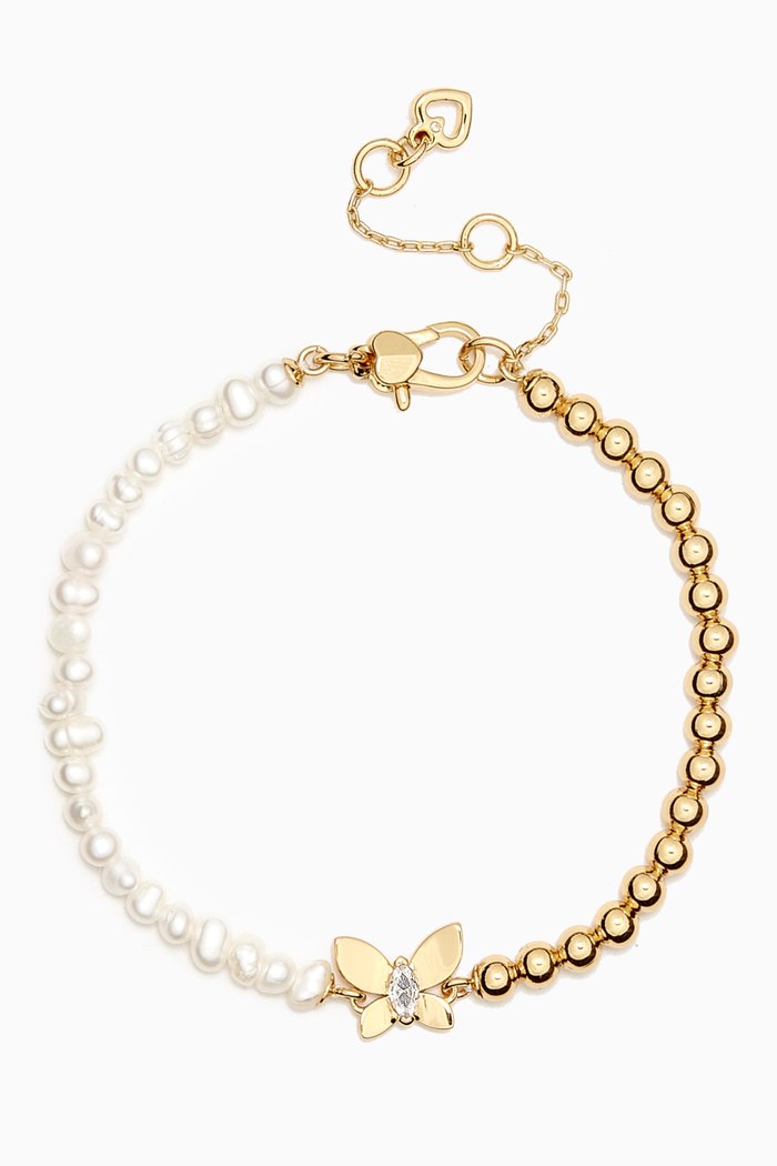 

Social Butterfly Pearl & Bead Bracelet in Plated Metal, Gold