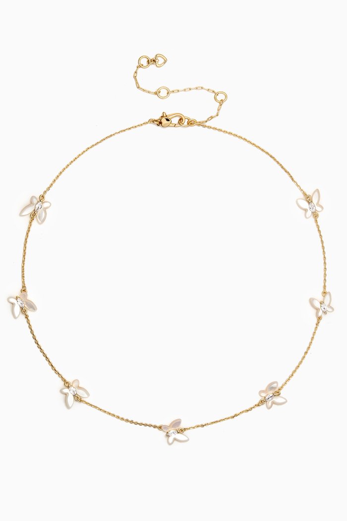 

Social Butterfly Delicate Scatter Necklace in Plated Metal, White