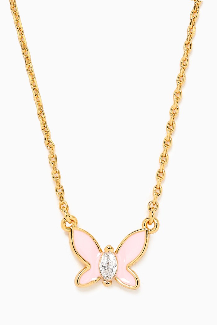 

Social Butterfly Pendant Necklace in Plated Metal, Pink
