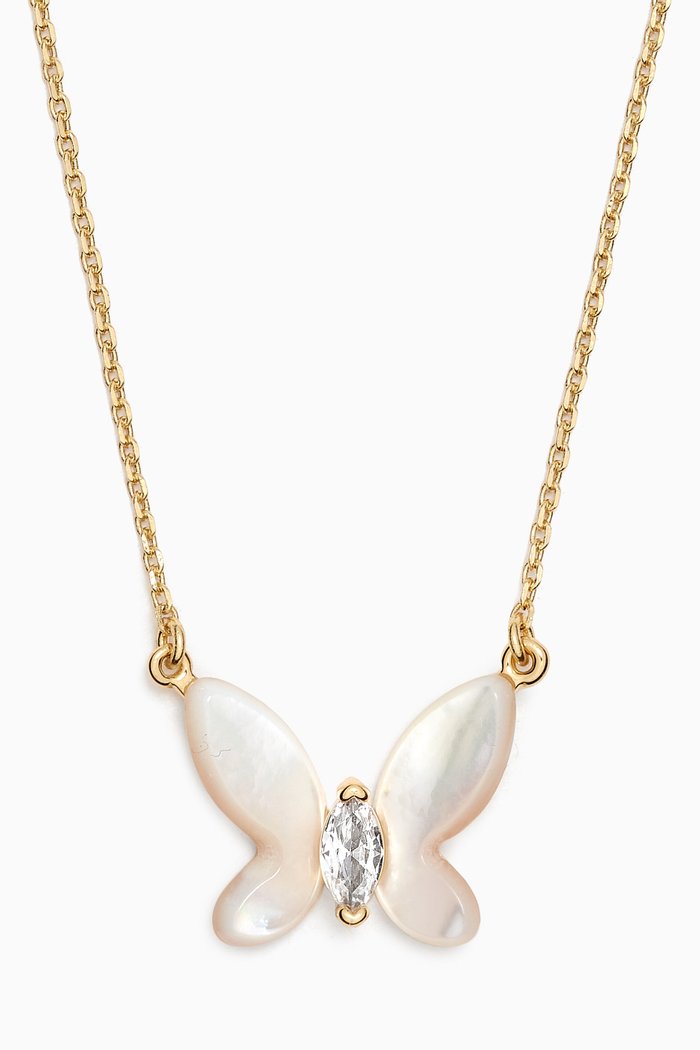 

Social Butterfly Statement Pendant Necklace in Plated Metal, White