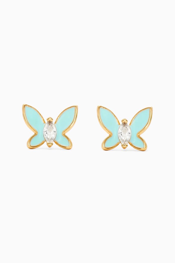 Social Butterfly Mini Stud Earrings in Metal, Blue