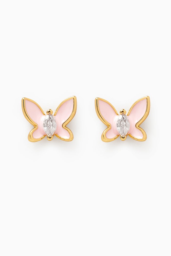 

Social Butterfly Mini Stud Earrings in Plated Metal, Pink